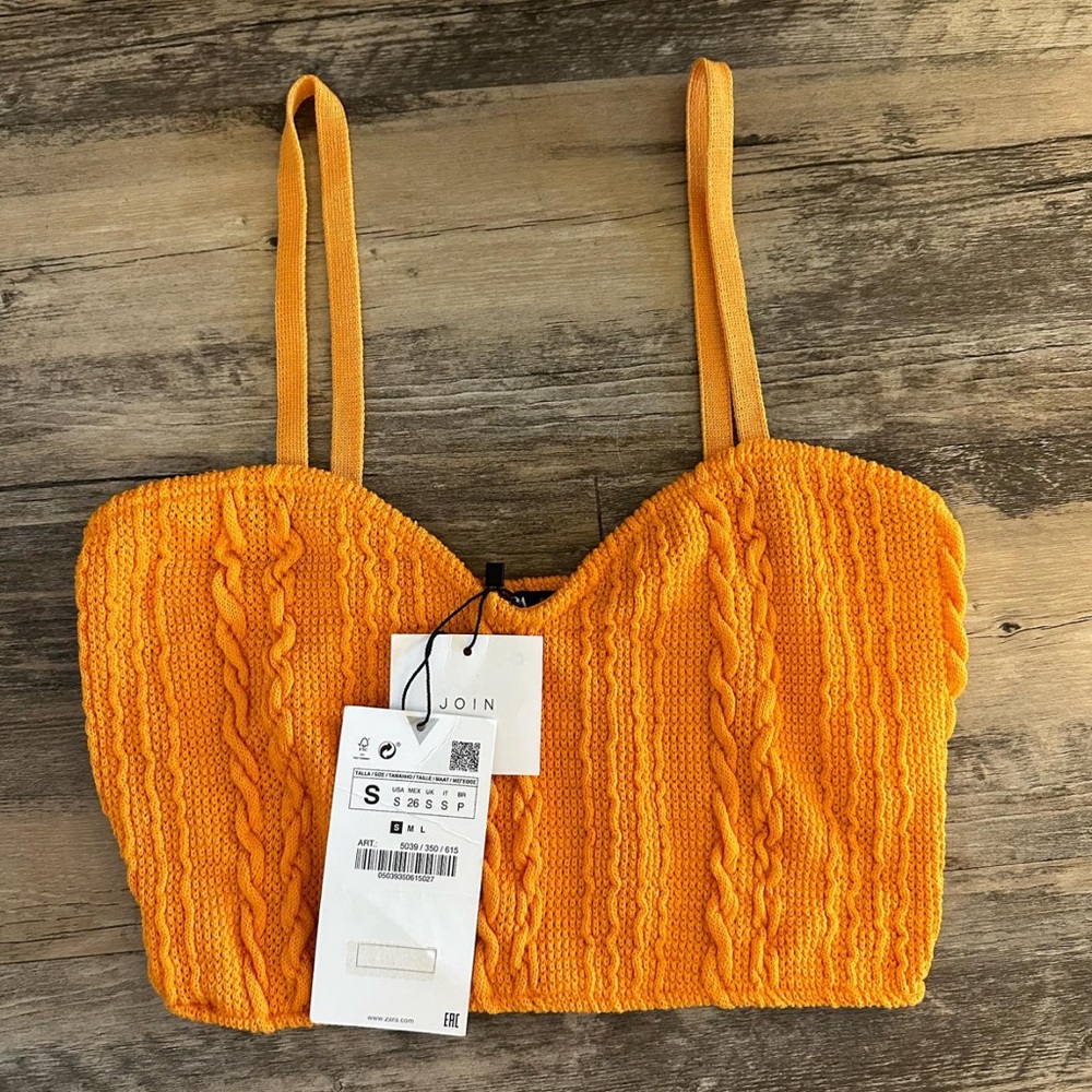 Zara orange cable knit top NWT size small